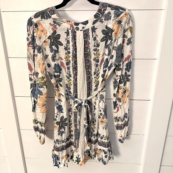 FREE PEOPLE 8 Violet hill ruffle detail V neck Tie boho shabby chic tunic dress - Picture 4 of 15